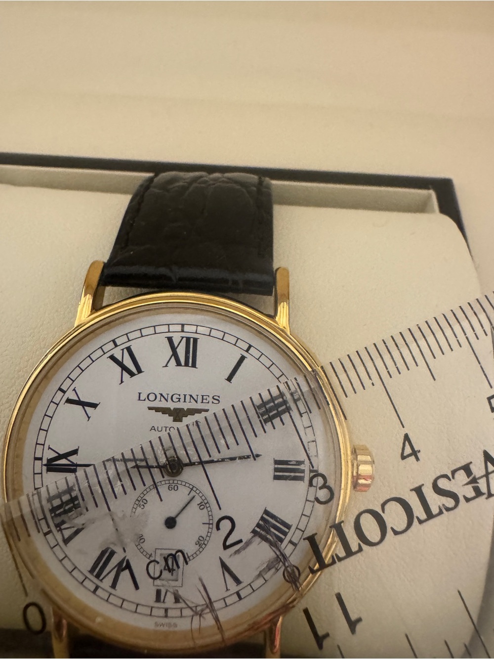 Longines Presence Automatic Yellow Gold PVD Black Leather Mens Watch - Picture 16 of 16